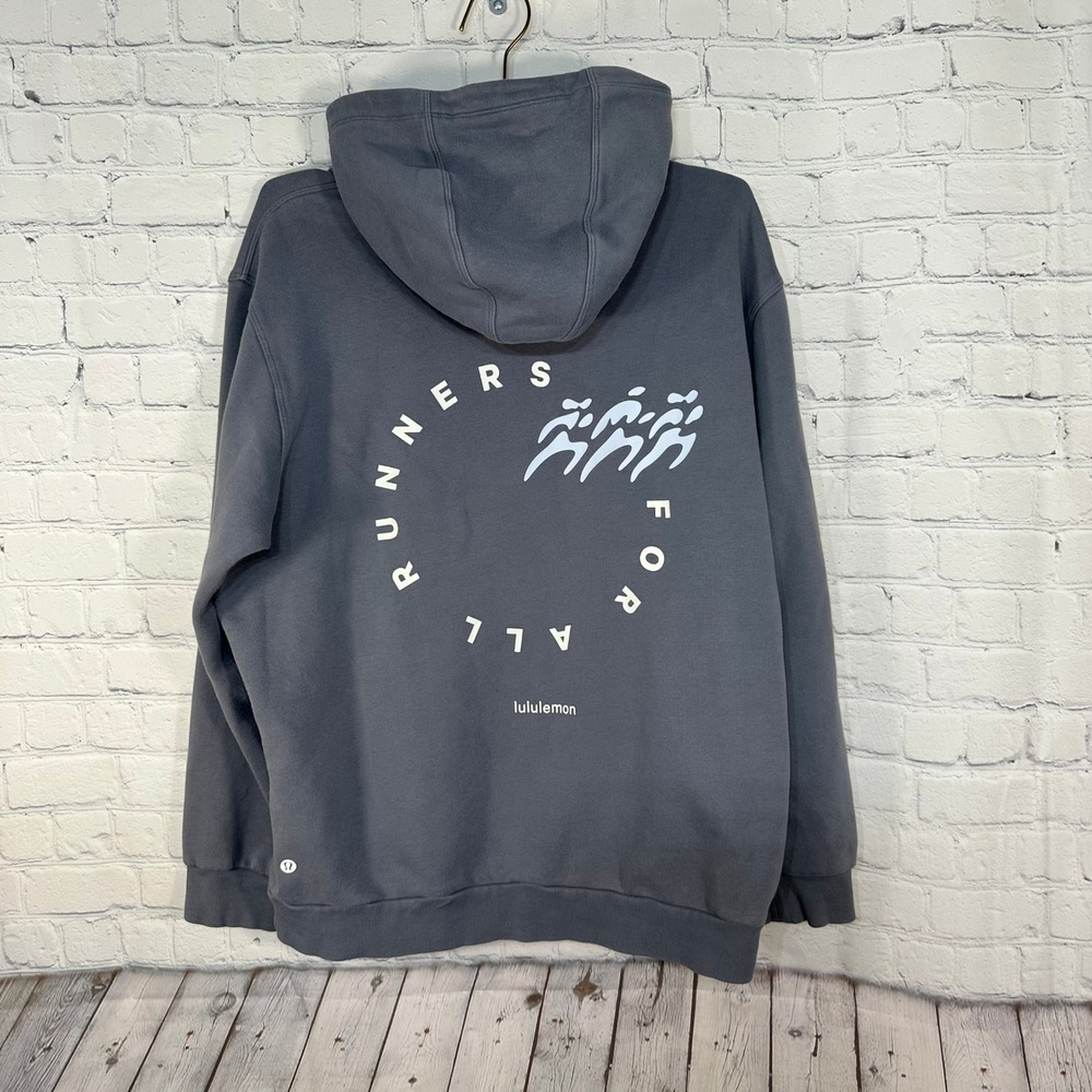 Lululemon For All Runners Hoodie Mens Large Gray Fleece Sweatshirt Graphic